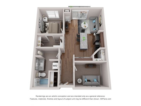 Floor plan for 1 bed, 1 bath, 777 sqft